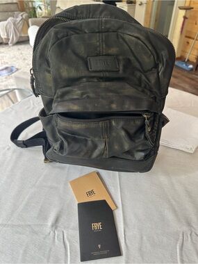 Frye Black Leather Zipper Front Backpack